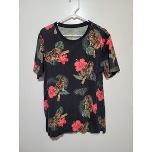 George Tiger Floral Tropical T-Shirt Mens Medium Black